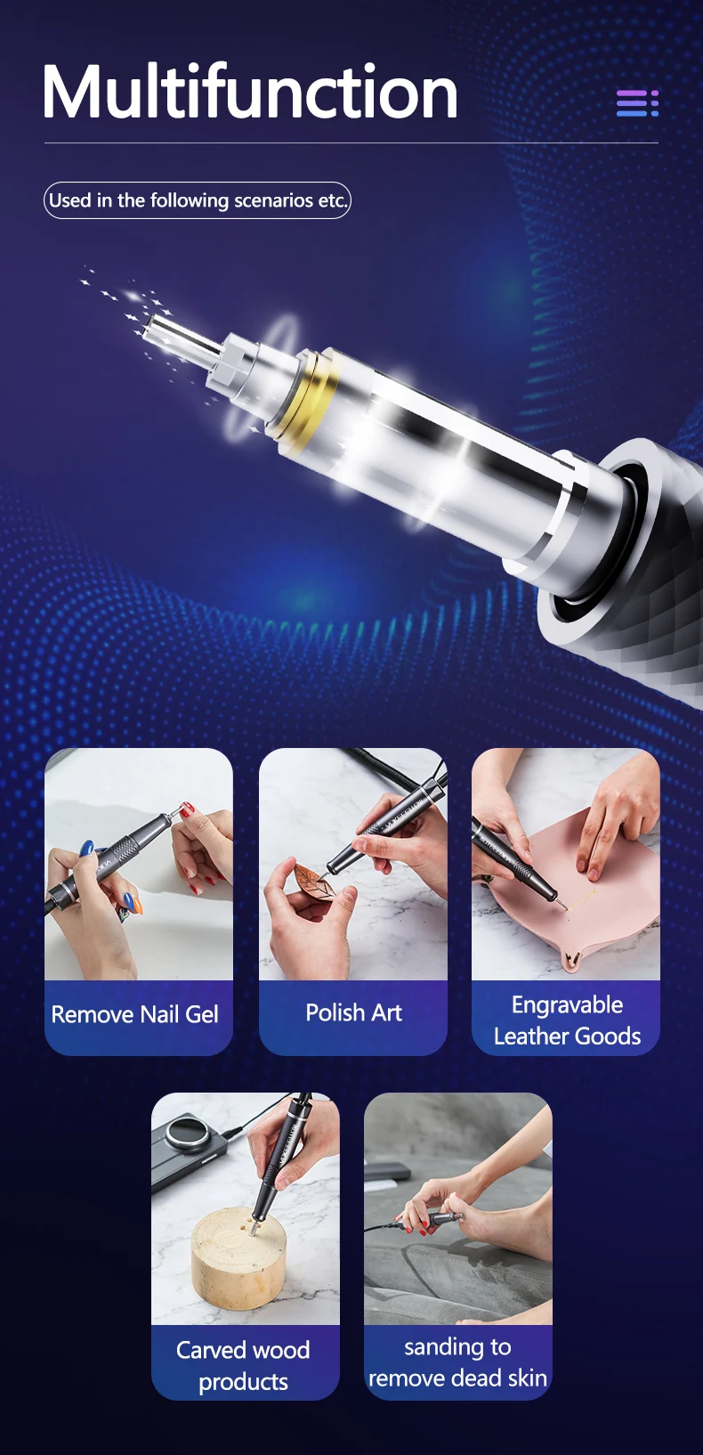 40000RPM Electric Sander Nail Drill Machince with Powerful Brushless Motor Rechargeable Electric Nail Polisher for Acrylic Nails