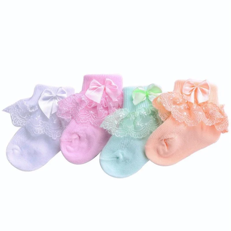 4Pair/lot New lace bow short socks newborn baby socks