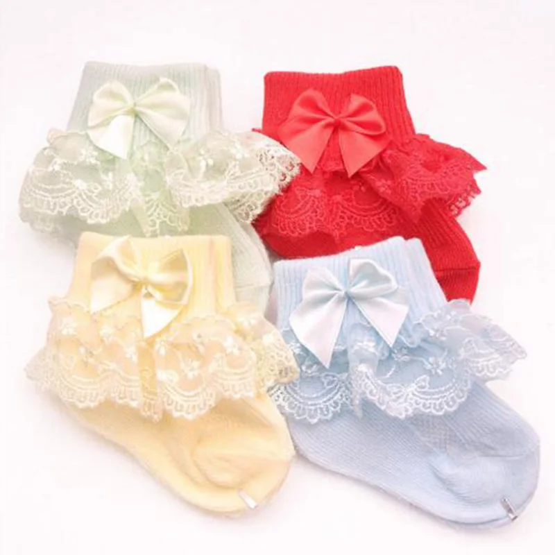 4Pair/lot New lace bow short socks newborn baby socks