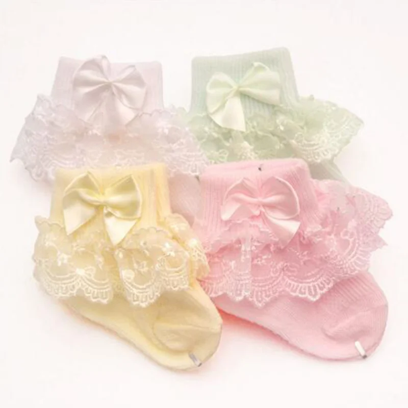 4Pair/lot New lace bow short socks newborn baby socks