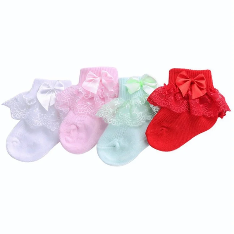 4Pair/lot New lace bow short socks newborn baby socks