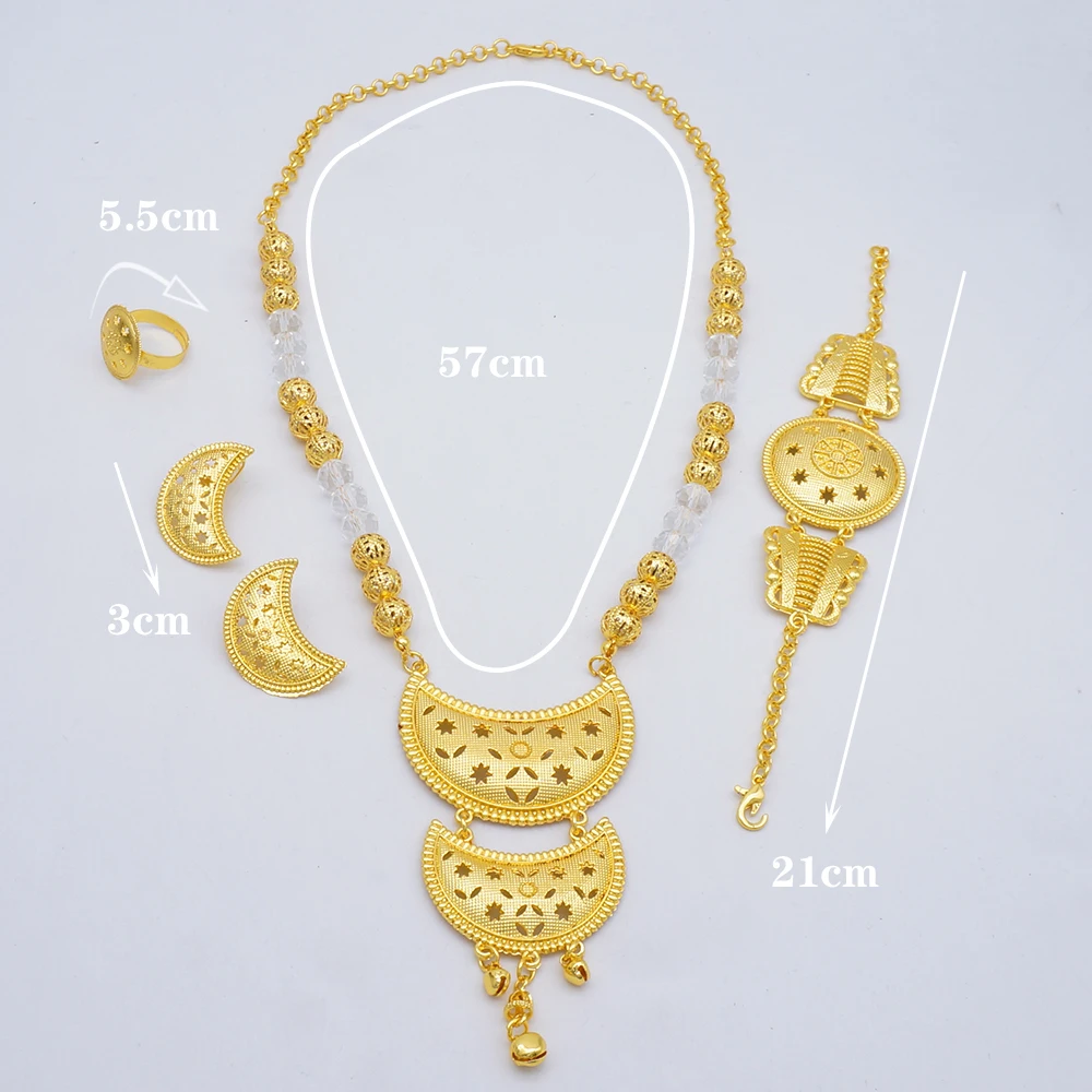 Dubai Gold Color Jewelry Sets For Women Nigerian Necklace Earrings Jewellery Set African Wedding Ethiopia Bridal Gifts