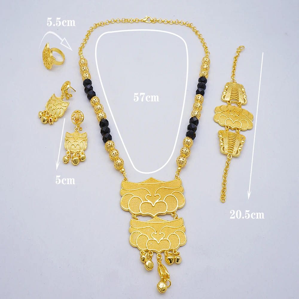 Dubai Gold Color Jewelry Sets For Women Nigerian Necklace Earrings Jewellery Set African Wedding Ethiopia Bridal Gifts