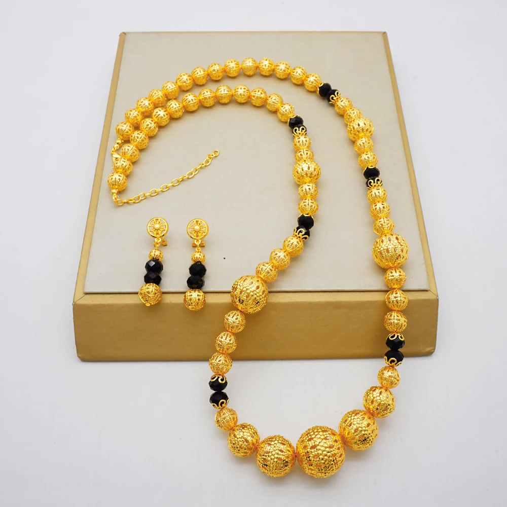 Dubai Gold Color Jewelry Sets For Women Nigerian Necklace Earrings Jewellery Set African Wedding Ethiopia Bridal Gifts