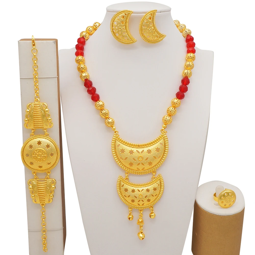 Dubai Gold Color Jewelry Sets For Women Nigerian Necklace Earrings Jewellery Set African Wedding Ethiopia Bridal Gifts