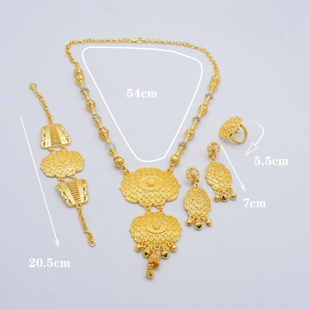 Dubai Gold Color Jewelry Sets For Women Nigerian Necklace Earrings Jewellery Set African Wedding Ethiopia Bridal Gifts