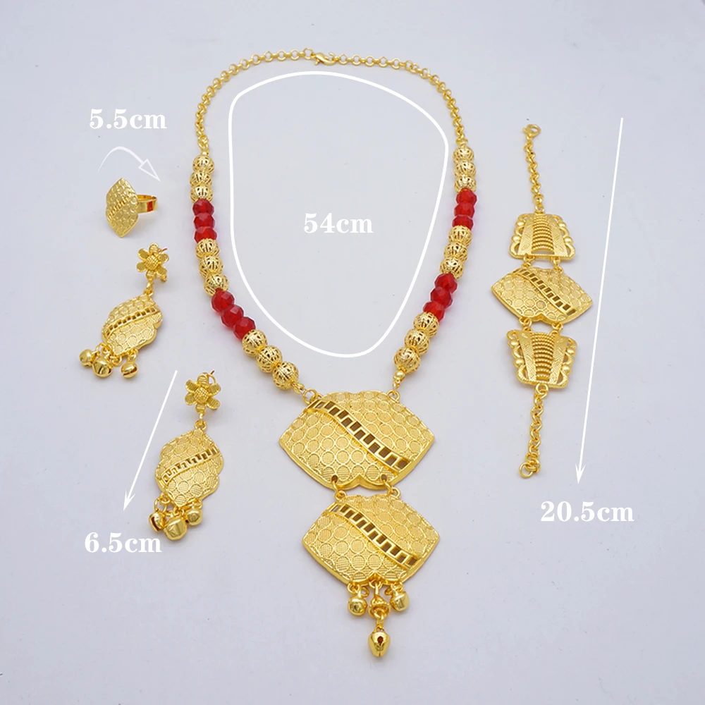 Dubai Gold Color Jewelry Sets For Women Nigerian Necklace Earrings Jewellery Set African Wedding Ethiopia Bridal Gifts