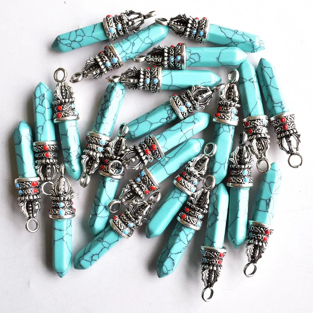 Wholesale 12pcs/lot fashion good quality natural stone mix pillar charms Pendants for jewelry accessories marking free shipping
