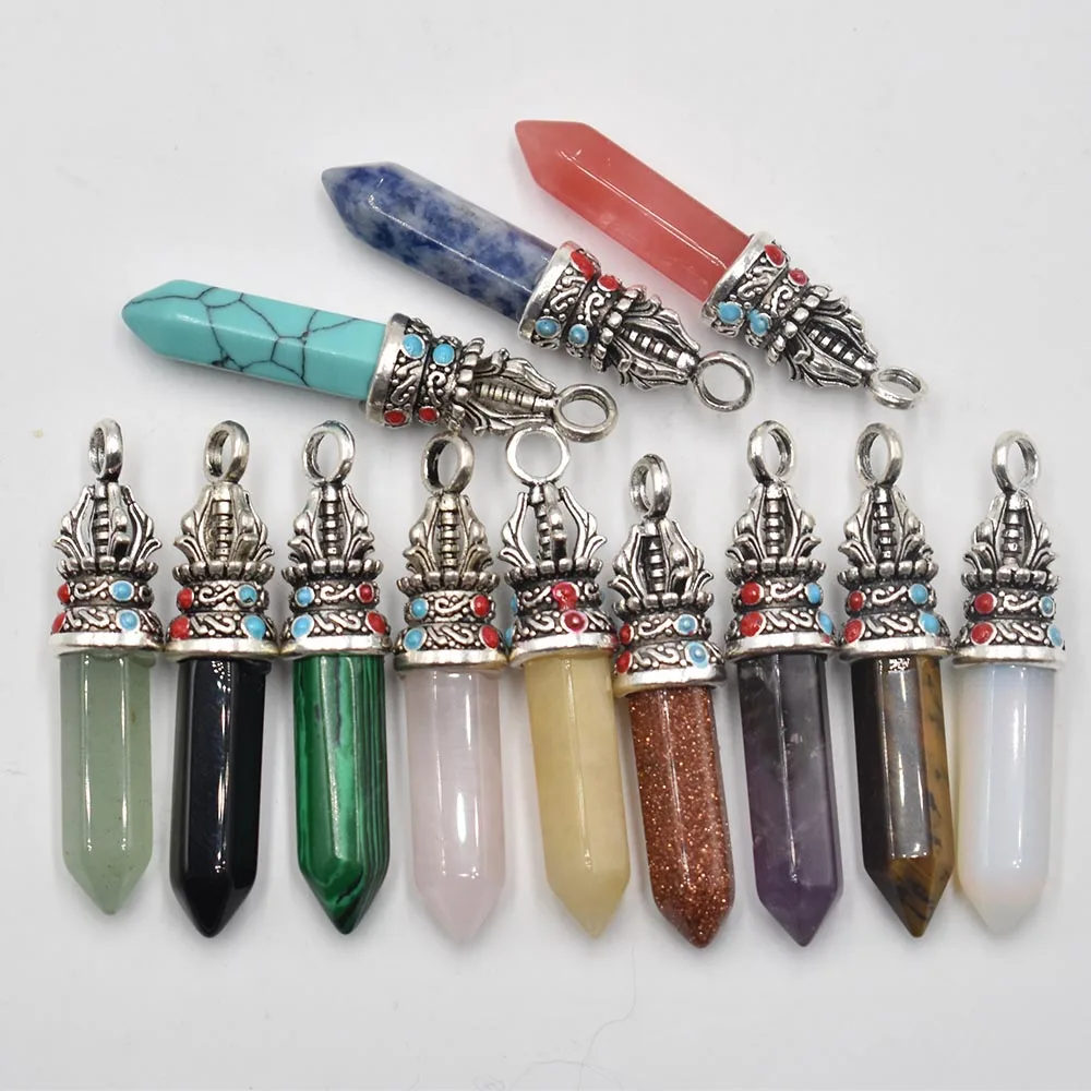 Wholesale 12pcs/lot fashion good quality natural stone mix pillar charms Pendants for jewelry accessories marking free shipping