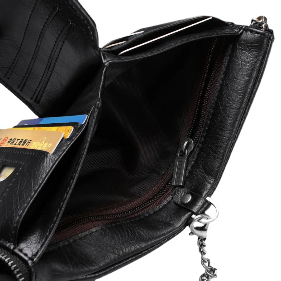 Classic Retro Men's Chain Wallet RFID Anti-Theft Men's Leather Wallet Double Zipper Coin Purse Credit Card Holder for Men