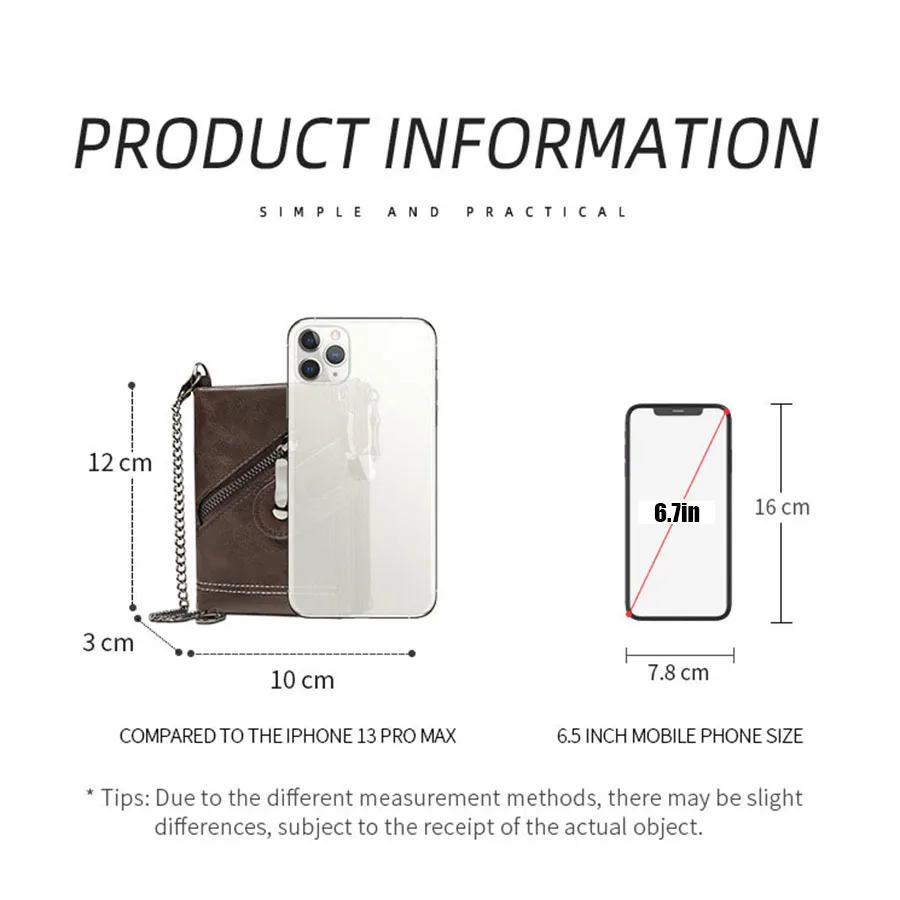 Classic Retro Men's Chain Wallet RFID Anti-Theft Men's Leather Wallet Double Zipper Coin Purse Credit Card Holder for Men