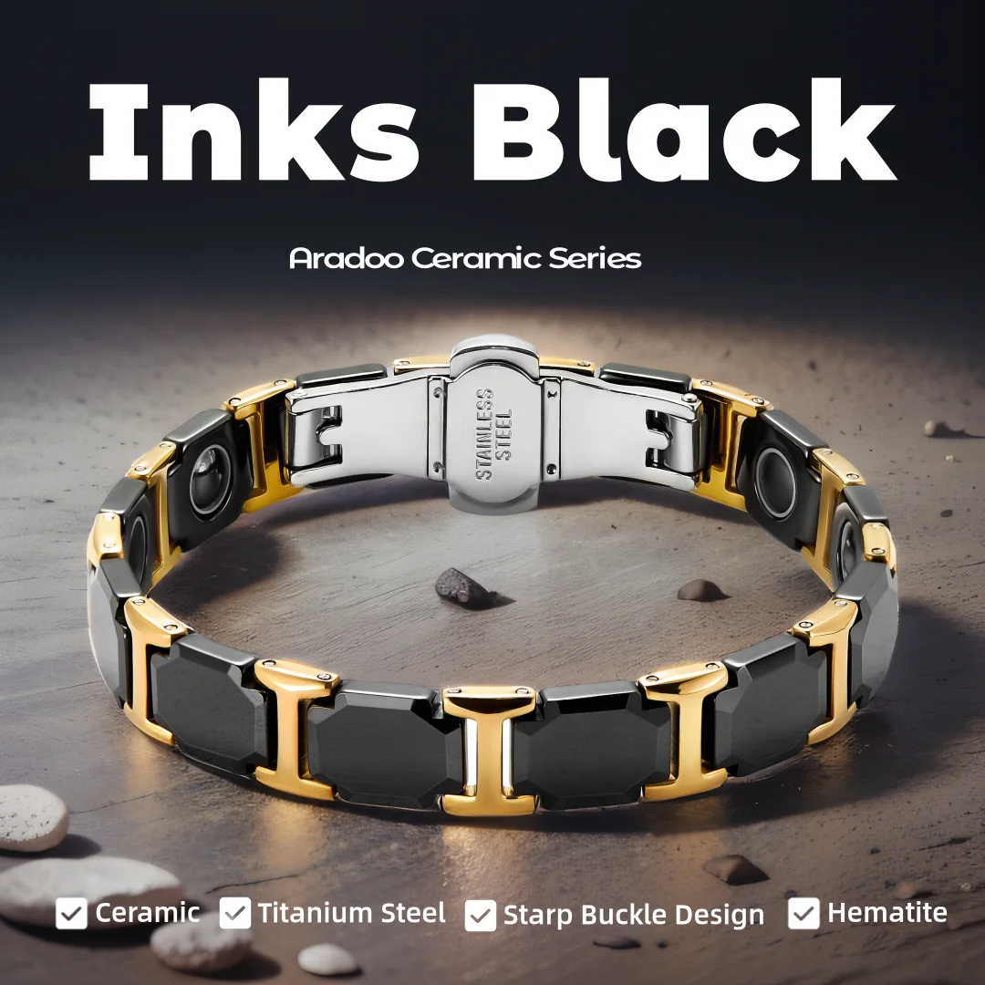 Aradoo Titanium Steel Ceramic Bracelet Magnetic Strap Buckle Power Wristband Jewelry Gifts