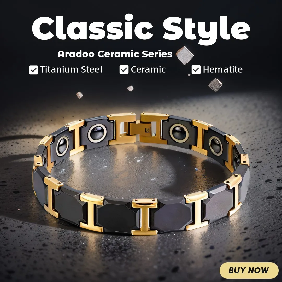 Aradoo Titanium Steel Ceramic Bracelet Magnetic Strap Buckle Power Wristband Jewelry Gifts