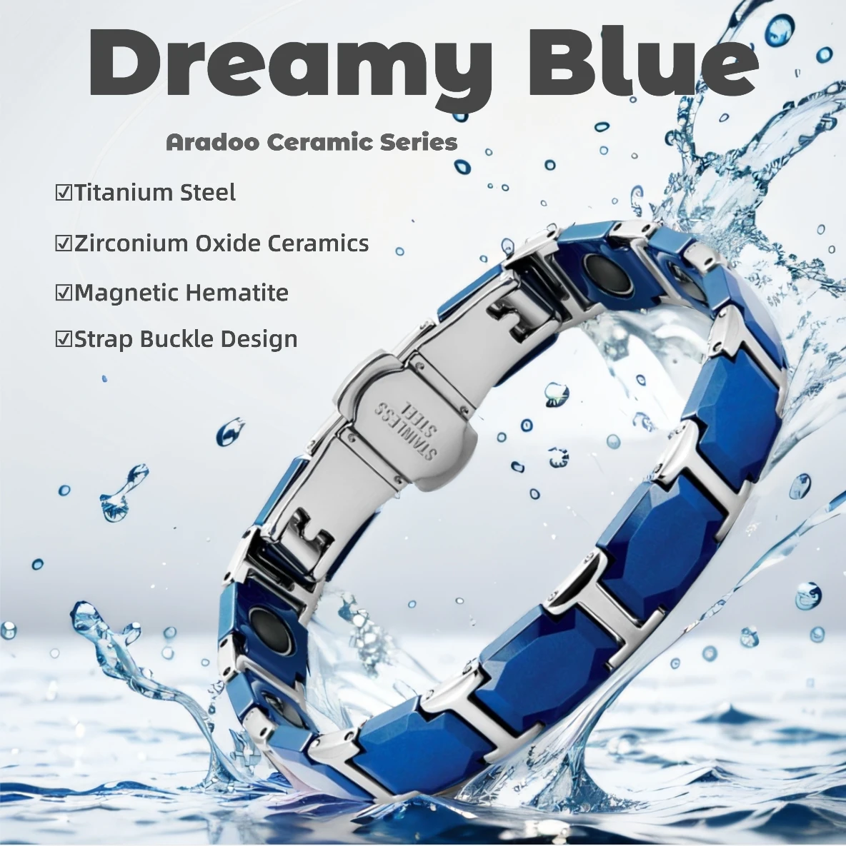 Aradoo Titanium Steel Ceramic Bracelet Magnetic Strap Buckle Power Wristband Jewelry Gifts