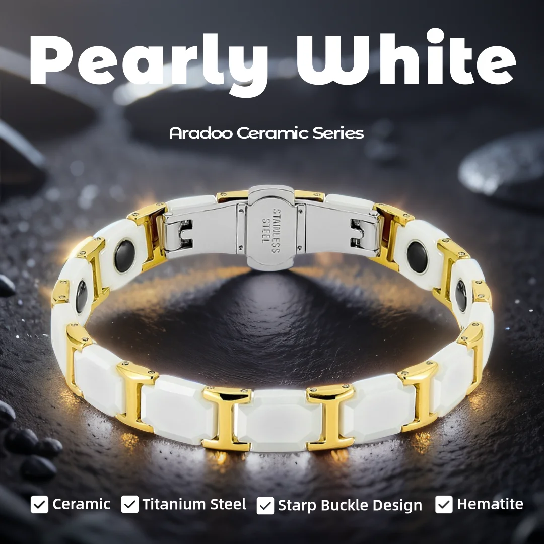 Aradoo Titanium Steel Ceramic Bracelet Magnetic Strap Buckle Power Wristband Jewelry Gifts