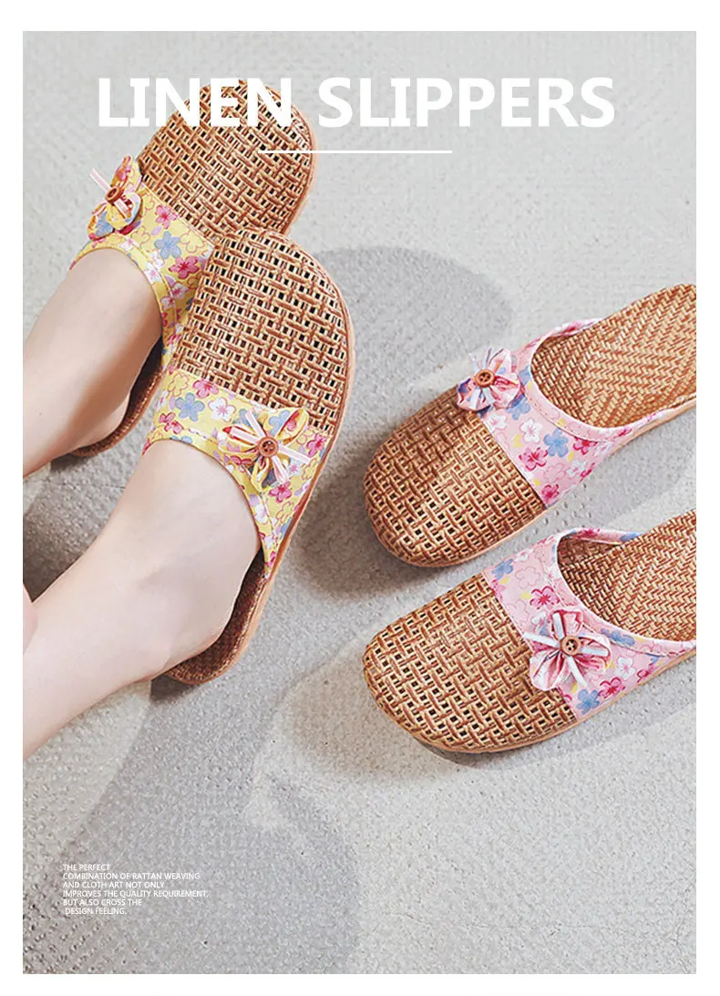 Mntrerm Subgrass Indoor Summer Indoor Slippers Wooden Floor Silent Non-Slip Home Women Rattan Grass Cool Indoor Linen Slippers