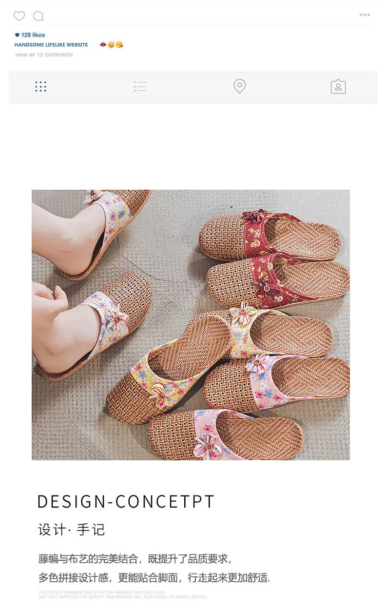 Mntrerm Subgrass Indoor Summer Indoor Slippers Wooden Floor Silent Non-Slip Home Women Rattan Grass Cool Indoor Linen Slippers