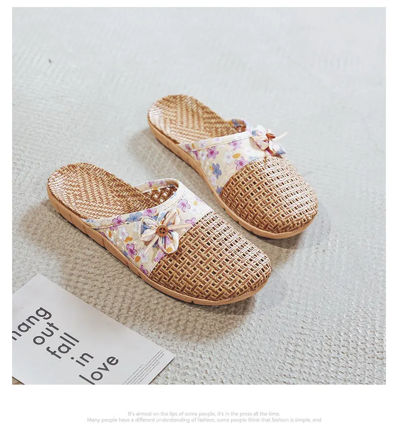Mntrerm Subgrass Indoor Summer Indoor Slippers Wooden Floor Silent Non-Slip Home Women Rattan Grass Cool Indoor Linen Slippers