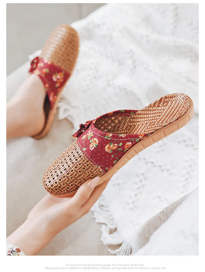 Mntrerm Subgrass Indoor Summer Indoor Slippers Wooden Floor Silent Non-Slip Home Women Rattan Grass Cool Indoor Linen Slippers