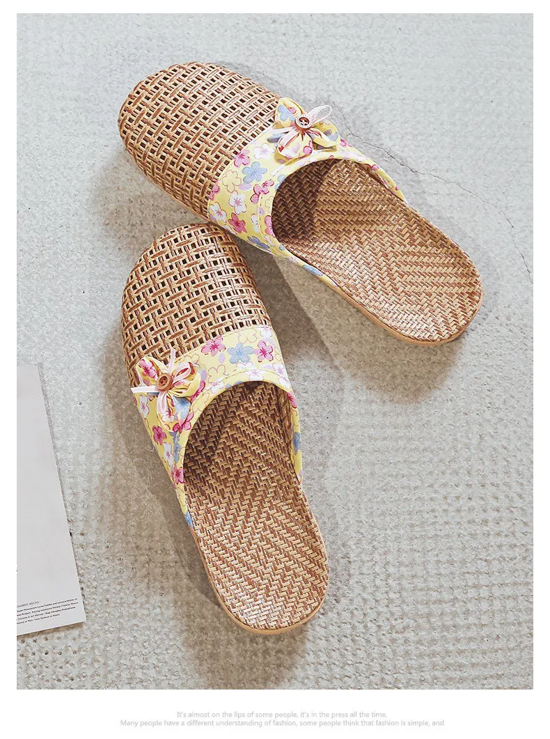 Mntrerm Subgrass Indoor Summer Indoor Slippers Wooden Floor Silent Non-Slip Home Women Rattan Grass Cool Indoor Linen Slippers