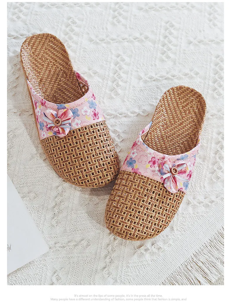 Mntrerm Subgrass Indoor Summer Indoor Slippers Wooden Floor Silent Non-Slip Home Women Rattan Grass Cool Indoor Linen Slippers