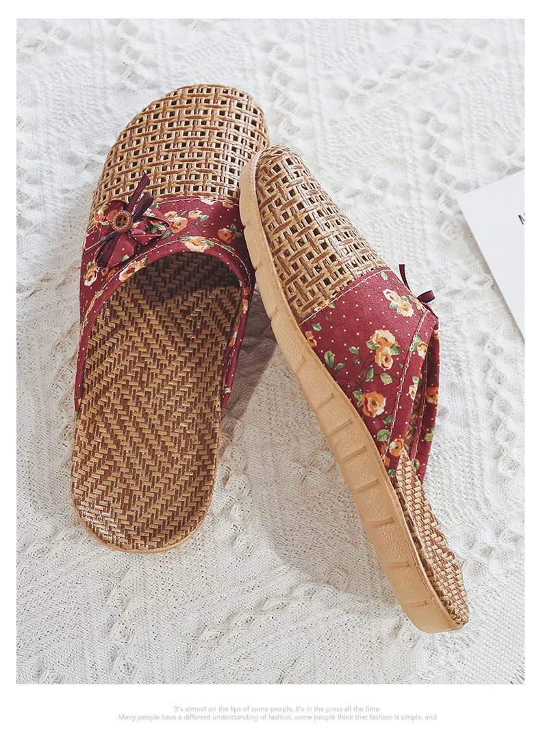 Mntrerm Subgrass Indoor Summer Indoor Slippers Wooden Floor Silent Non-Slip Home Women Rattan Grass Cool Indoor Linen Slippers