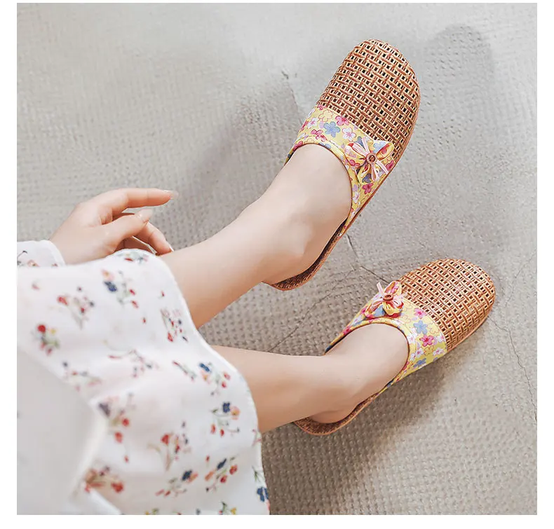 Mntrerm Subgrass Indoor Summer Indoor Slippers Wooden Floor Silent Non-Slip Home Women Rattan Grass Cool Indoor Linen Slippers