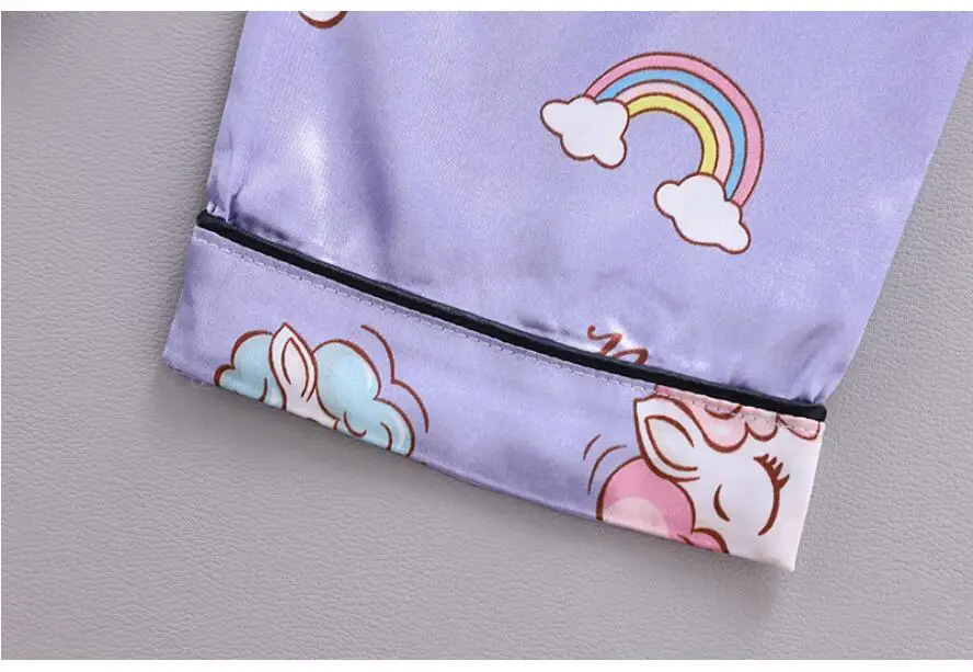 Girls Pajamas Pants Set Summer Air-Conditioned Clothing Toddler Boys Lce Silk Satin Cartoon Unicorn Nightgown 2pcs Outfit