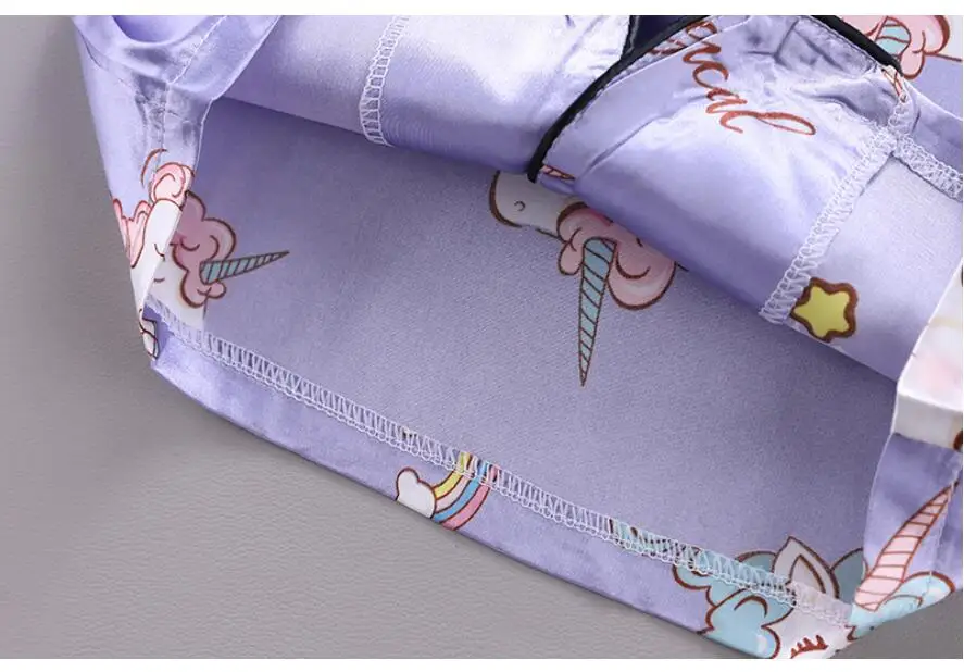 Girls Pajamas Pants Set Summer Air-Conditioned Clothing Toddler Boys Lce Silk Satin Cartoon Unicorn Nightgown 2pcs Outfit