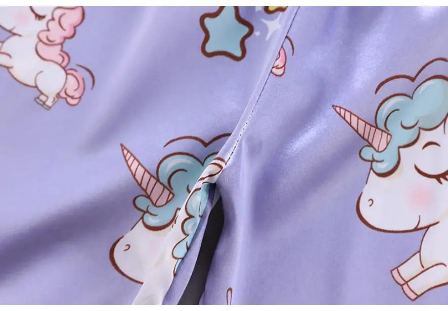 Girls Pajamas Pants Set Summer Air-Conditioned Clothing Toddler Boys Lce Silk Satin Cartoon Unicorn Nightgown 2pcs Outfit