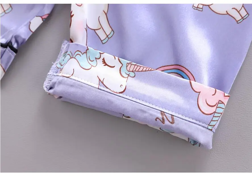 Girls Pajamas Pants Set Summer Air-Conditioned Clothing Toddler Boys Lce Silk Satin Cartoon Unicorn Nightgown 2pcs Outfit