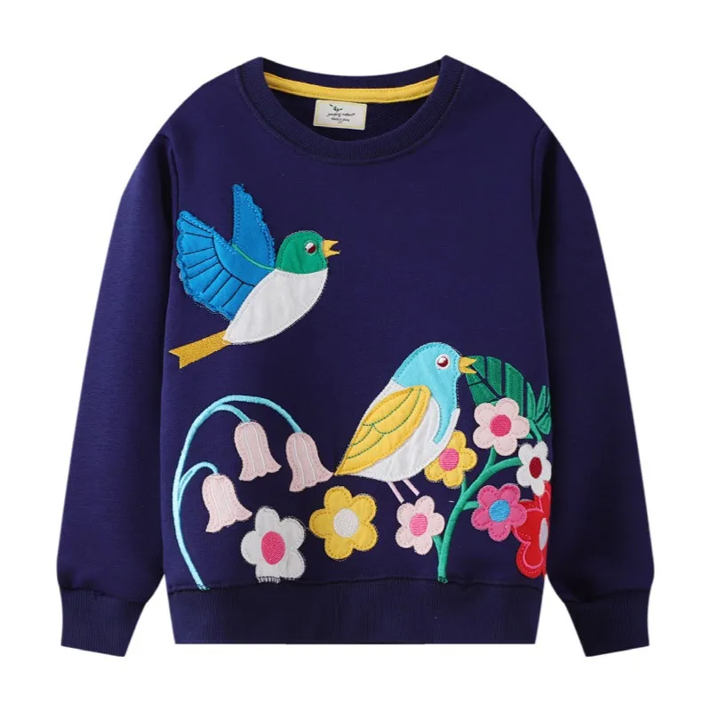 Jumping Meters New Arrival Giraffe Applique Autumn Winter Children's Girls Sweatshirts Cotton Baby Clothes Toddler Kids Hooded