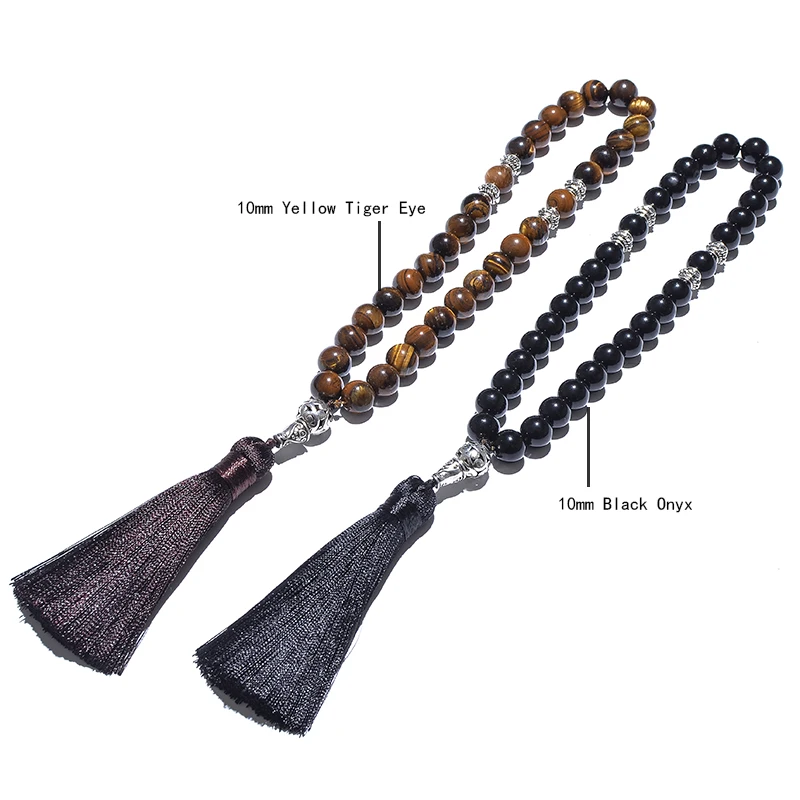 8mm/10mm Black Onyx Yellow Tiger Eye Islamic Muslim Tasbih 33 Prayer Beads Bracelet Men and Women  Rosary Natural Stone Jewelry