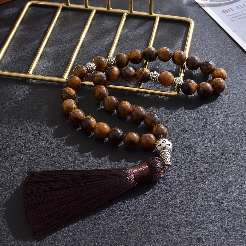 8mm/10mm Black Onyx Yellow Tiger Eye Islamic Muslim Tasbih 33 Prayer Beads Bracelet Men and Women  Rosary Natural Stone Jewelry