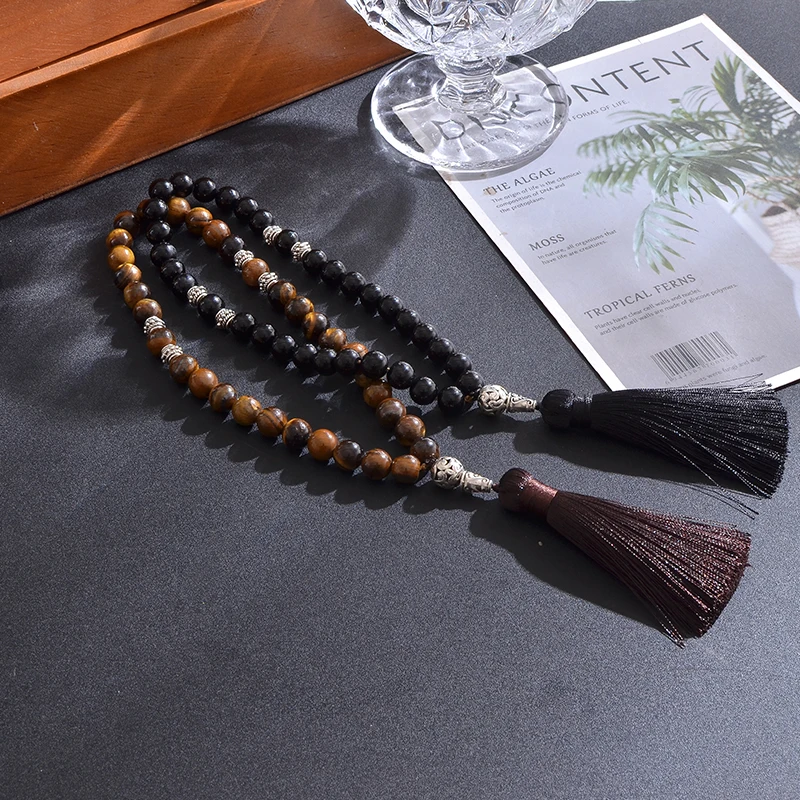 8mm/10mm Black Onyx Yellow Tiger Eye Islamic Muslim Tasbih 33 Prayer Beads Bracelet Men and Women  Rosary Natural Stone Jewelry