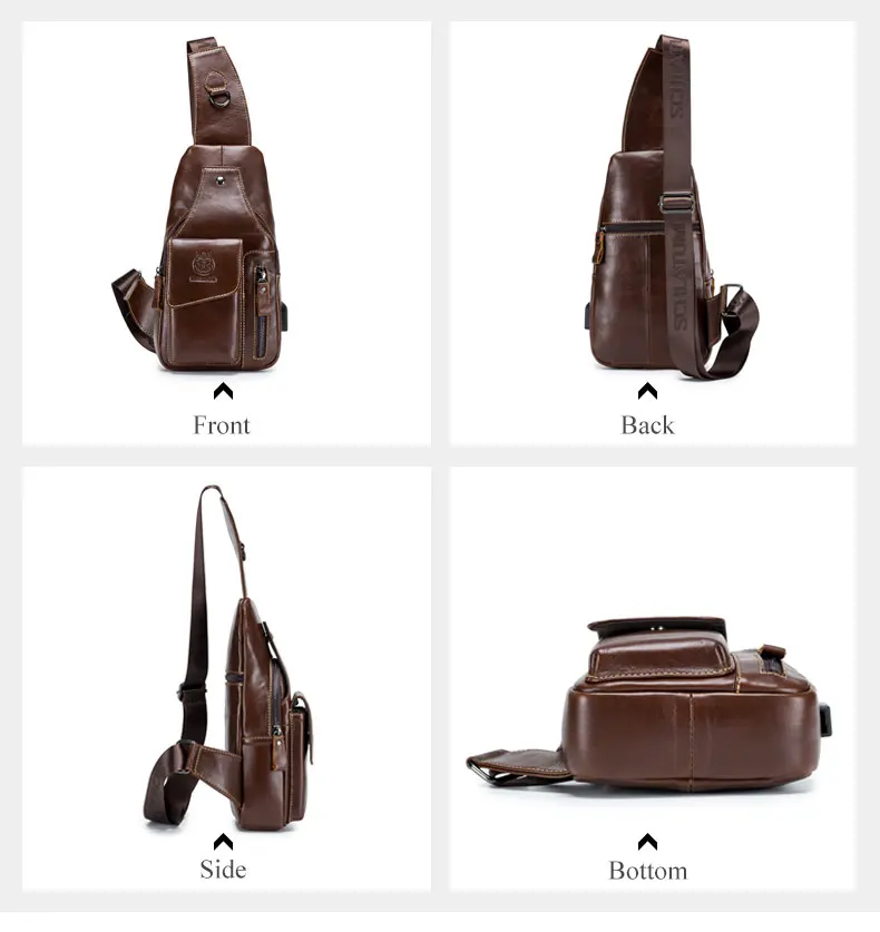 SCHLATUM Genuine Leather Chest Bag Men Fashion Style Casual Straddle Bag Business Large Capacity Multifunctional Shoulder Bag