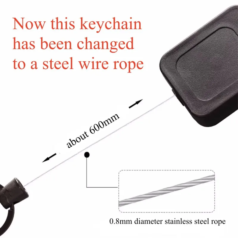 Stainless Steel Rope Back Clip Key Chain Anti-theft Keychain Easy To Pull Telescopic Buckle Key Ring High Rebound Keyring H73