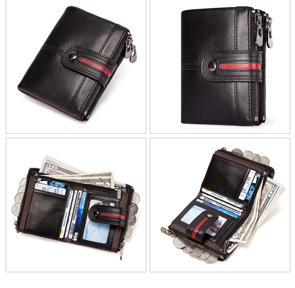 HUMERPAUL 100% Genuine Leather Mens Casual Wallet RFID Blocking Credit Card Holder with Zipper Coin Pocket Short Male Clutch Bag