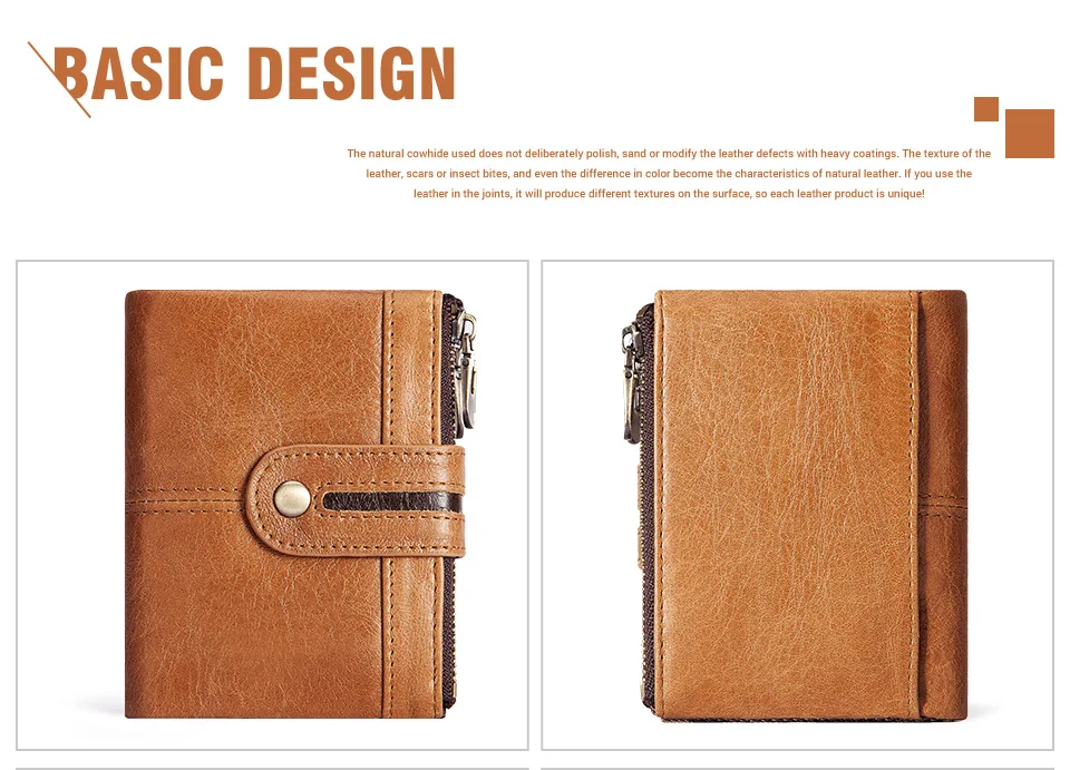 HUMERPAUL 100% Genuine Leather Mens Casual Wallet RFID Blocking Credit Card Holder with Zipper Coin Pocket Short Male Clutch Bag