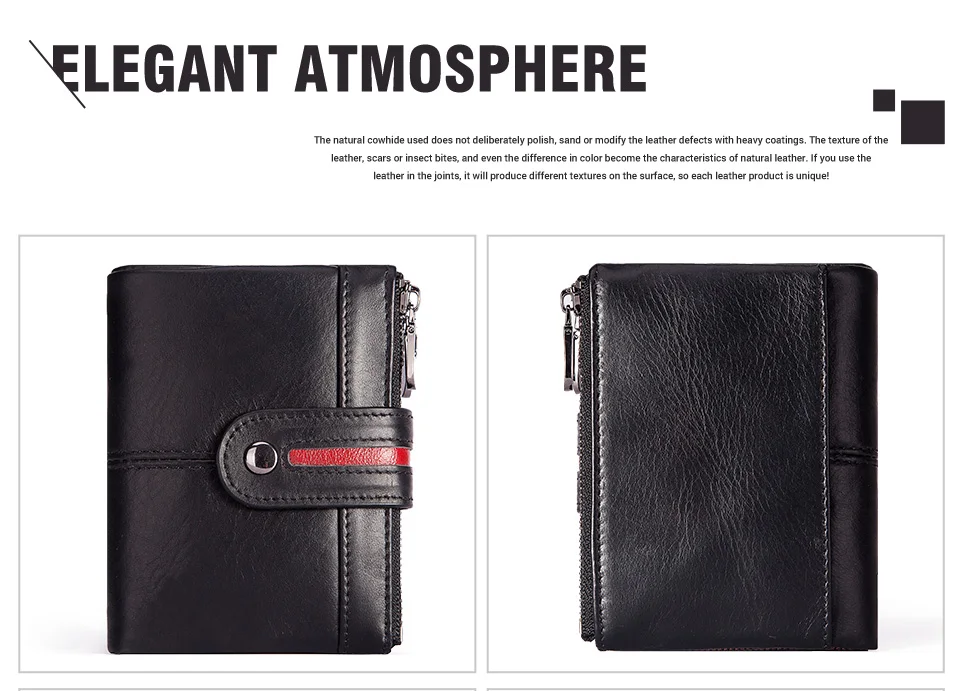 HUMERPAUL 100% Genuine Leather Mens Casual Wallet RFID Blocking Credit Card Holder with Zipper Coin Pocket Short Male Clutch Bag