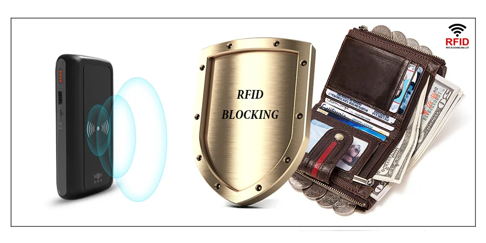 HUMERPAUL 100% Genuine Leather Mens Casual Wallet RFID Blocking Credit Card Holder with Zipper Coin Pocket Short Male Clutch Bag
