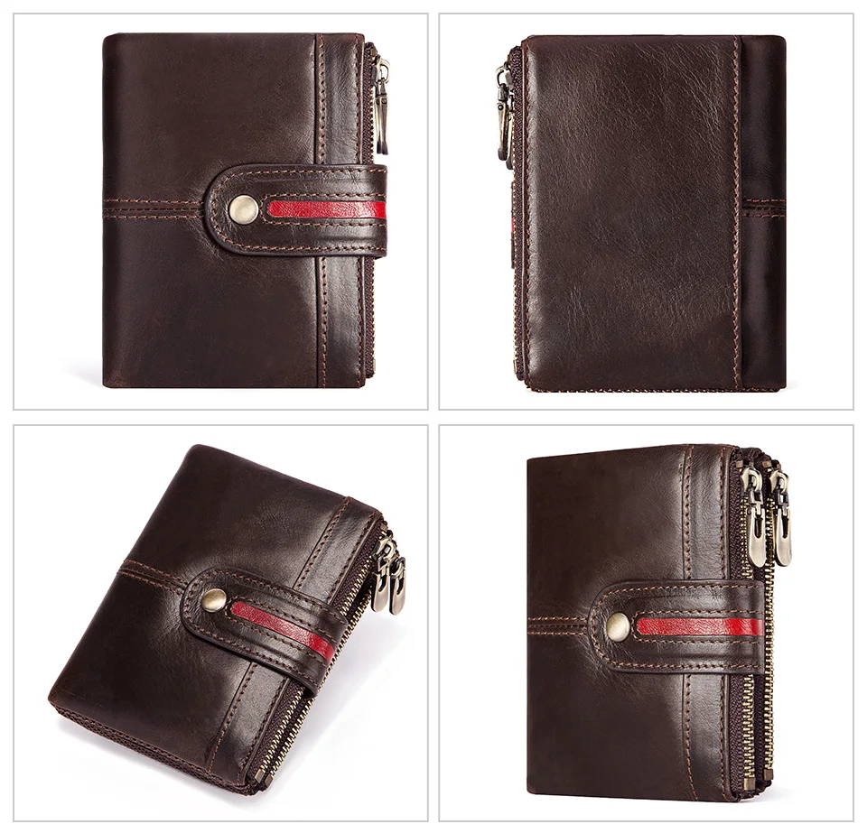 HUMERPAUL 100% Genuine Leather Mens Casual Wallet RFID Blocking Credit Card Holder with Zipper Coin Pocket Short Male Clutch Bag