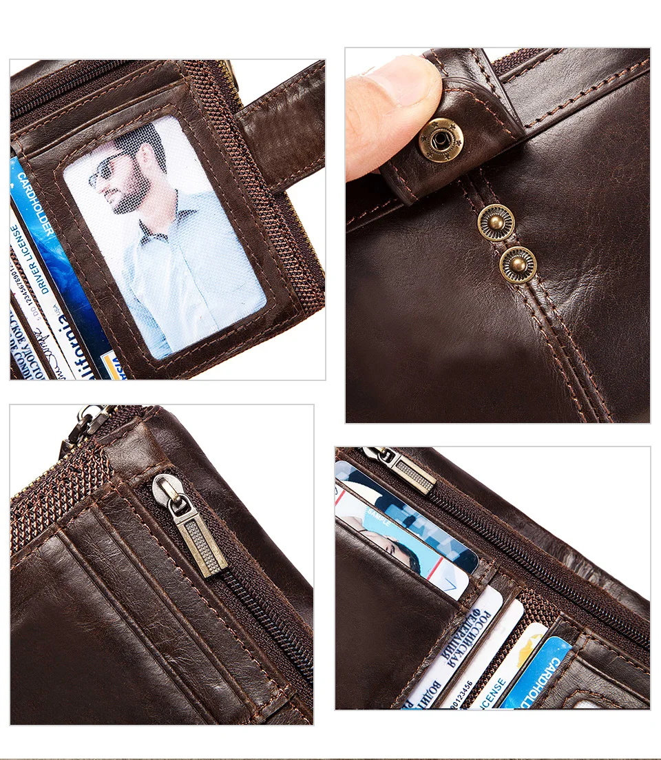HUMERPAUL 100% Genuine Leather Mens Casual Wallet RFID Blocking Credit Card Holder with Zipper Coin Pocket Short Male Clutch Bag