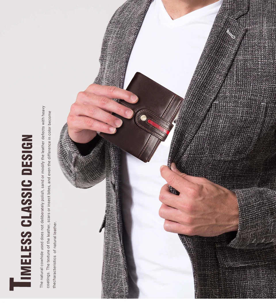 HUMERPAUL 100% Genuine Leather Mens Casual Wallet RFID Blocking Credit Card Holder with Zipper Coin Pocket Short Male Clutch Bag