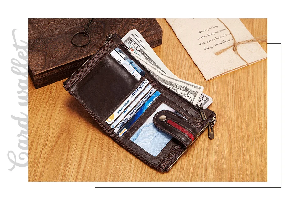 HUMERPAUL 100% Genuine Leather Mens Casual Wallet RFID Blocking Credit Card Holder with Zipper Coin Pocket Short Male Clutch Bag