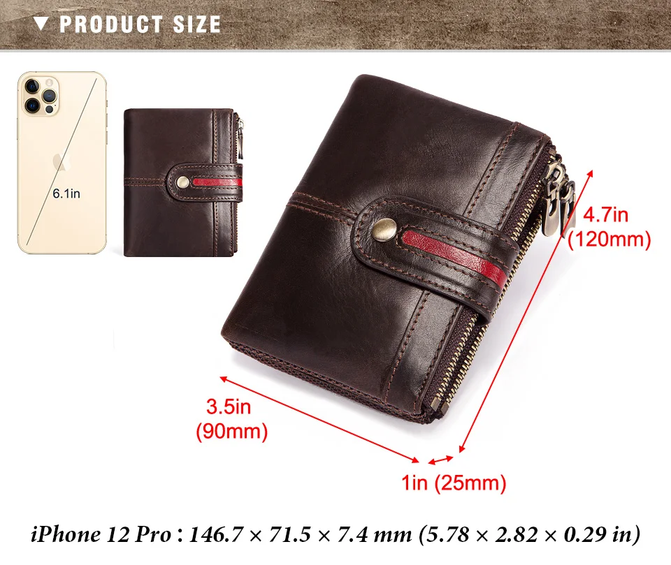 HUMERPAUL 100% Genuine Leather Mens Casual Wallet RFID Blocking Credit Card Holder with Zipper Coin Pocket Short Male Clutch Bag