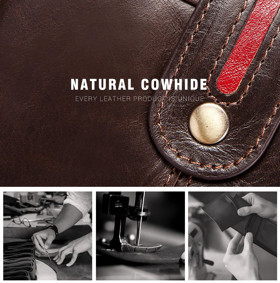 HUMERPAUL 100% Genuine Leather Mens Casual Wallet RFID Blocking Credit Card Holder with Zipper Coin Pocket Short Male Clutch Bag