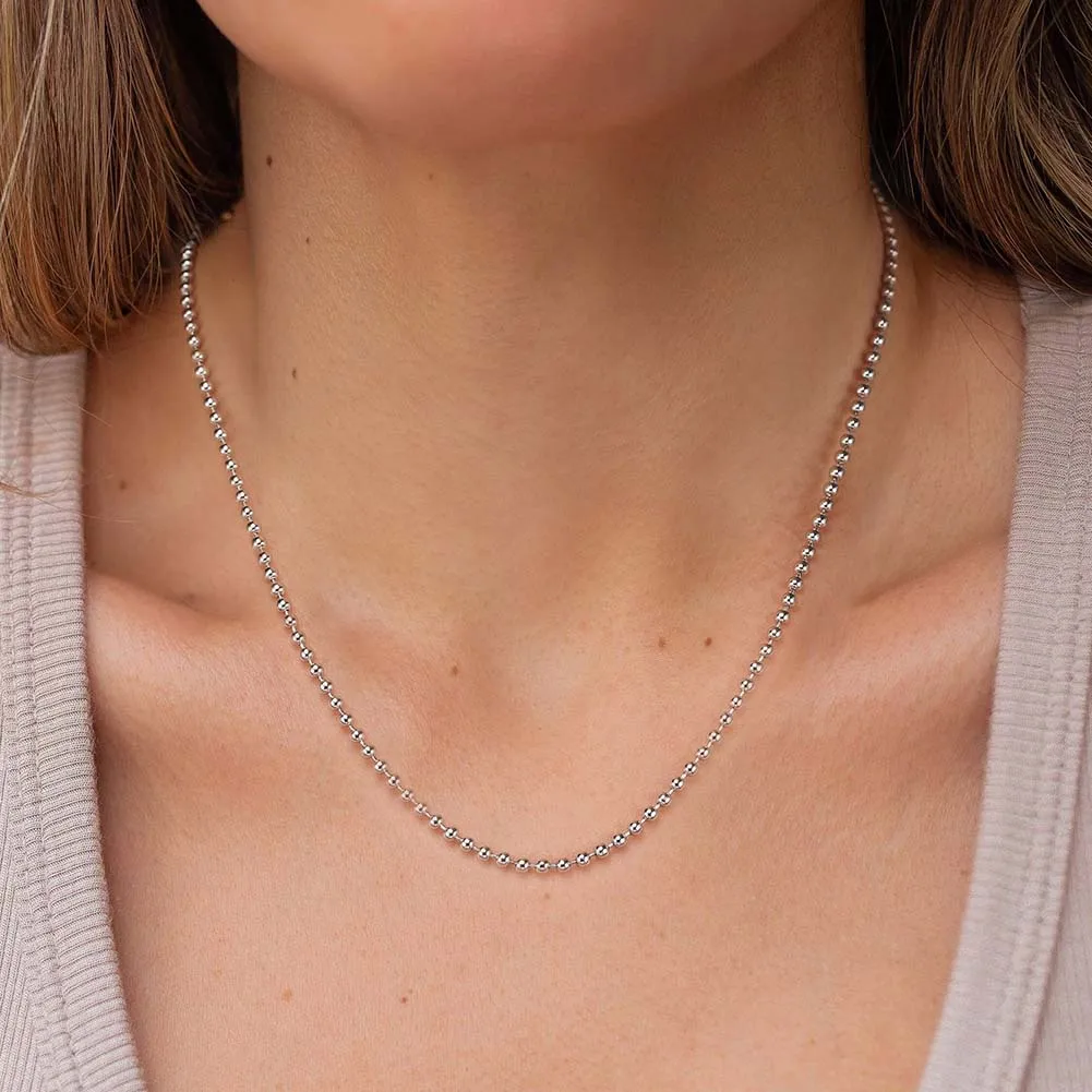 Rinntin Handmade 925 Sterling Silver Fashion 1.2mm Ball Bead Chain Necklace 40/45/50/55/60cm for Women Chain Jewelry Gift SC24