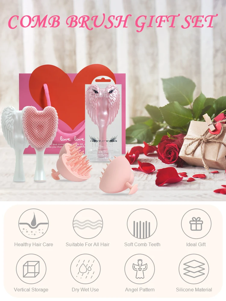 Mini Angel Detangling Hair Brush Silicone Shampoo Brush Head Scalp Massage Combs For Valentine's Day Anniversary Gifts For Woman
