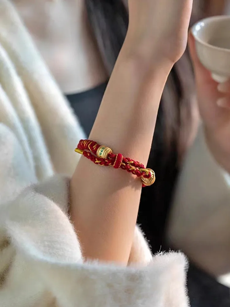 Hand Woven Size Adjust Tibetan Six Words Lucky Rope Bracelets Black Red God of Wealth Bracelet Bangles Gift For Friends Lovers